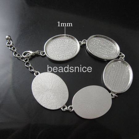 Oval bezel blanks with double chains for bracelets of zinc alloy