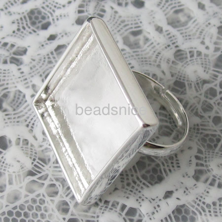 Brass finger ring settings,size:7 ,lead-safe,nickel-free,square