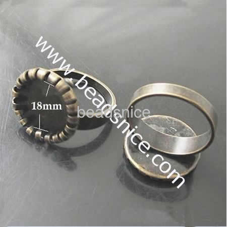 Brass finger ring settings,size:7 ,lead-safe,nickel-free,round