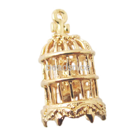 20k Vacuum real gold plating, More than 2 microns thick, Brass Filigree Pendant jewelry supplies,Birdcage,