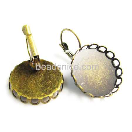 Leverback , Cabochon Settings, brass, round,