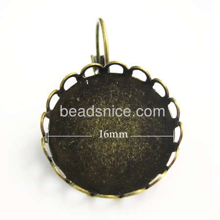 Leverback , Cabochon Settings, brass, round,