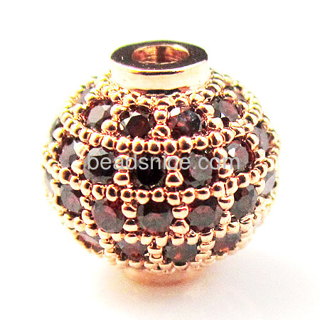 Brass CZ Paved rhinestone beads round shape