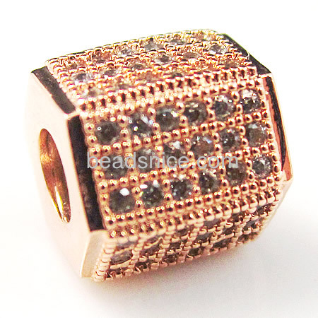 Brass CZ Paved rhinestone hexagon beads