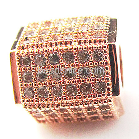 Brass CZ Paved rhinestone hexagon beads
