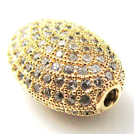 Brass CZ Paved rhinestone oval beads