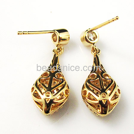 Brass CZ Paved rhinestone beads earring