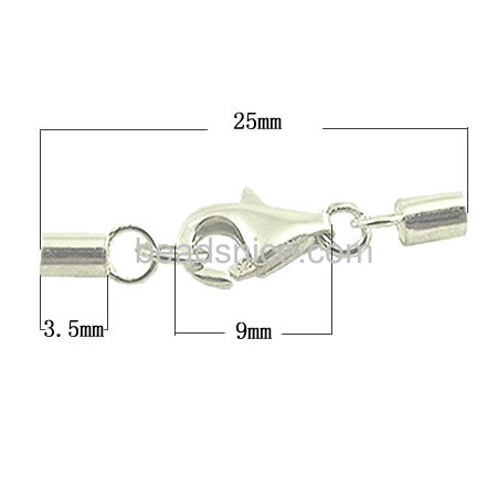 925 Sliver Leather Cord End Cap With Lobster Clasp