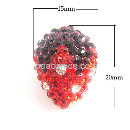 Fancy clay rhinestone wholesale pave beads half drilled strawberry shape DIY gift for women