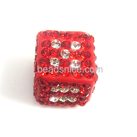 Shiny high quality beads rhinestone clay pave beads half drilled dice shaped wholesale jewelry findings DIY unique gift for frie