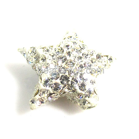 Fashion jewelry clay rhinestone beads pave half drilled star shaped for women