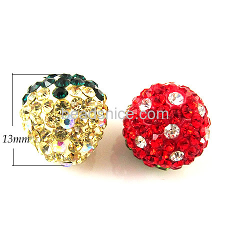 Colorful rhinestone bead clay pave half drilled chinese strawberry shaped