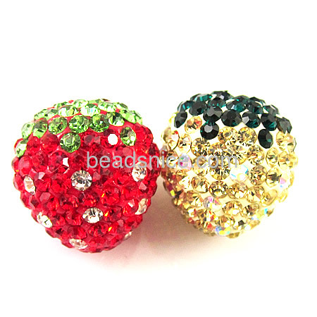 Wholesale rhinestone beads clay pave half drilled colorful strawberry shaped