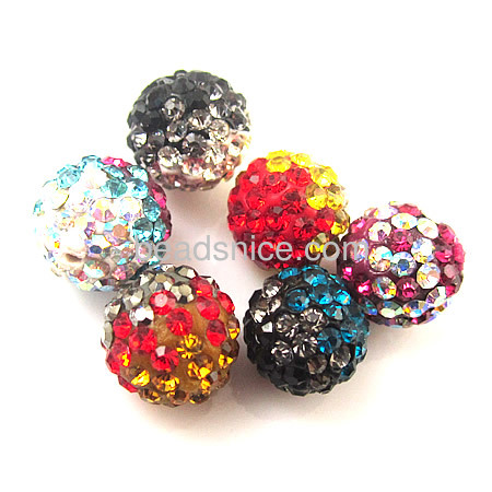Colorful rhinestone clay pave beads round fashion accessories for women