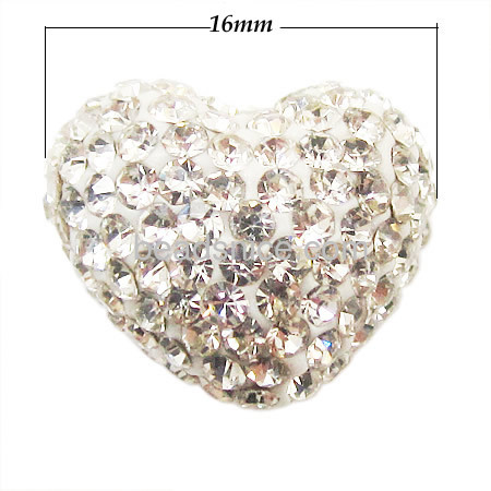 Fashion clay beads with rhinestone half drilled heart shaped bead for necklace wholesale jewelry accessory DIY