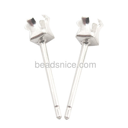 925 Sterling Silver Ear Stud Component 4-prong  settings