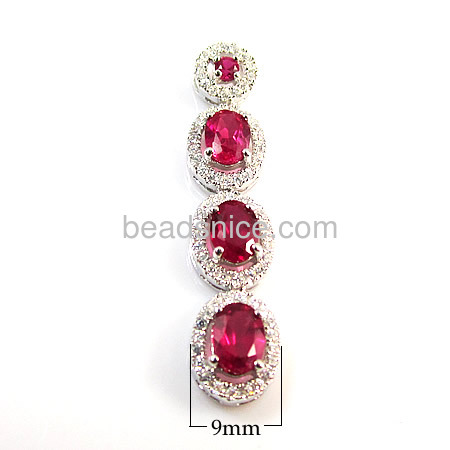 Fashion jewelry pendant of sterling silver 925  pendant with fuchsia zircon for bracelet