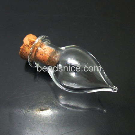 Glass Nail Box, with cork, transparent,Drops,13x27mm