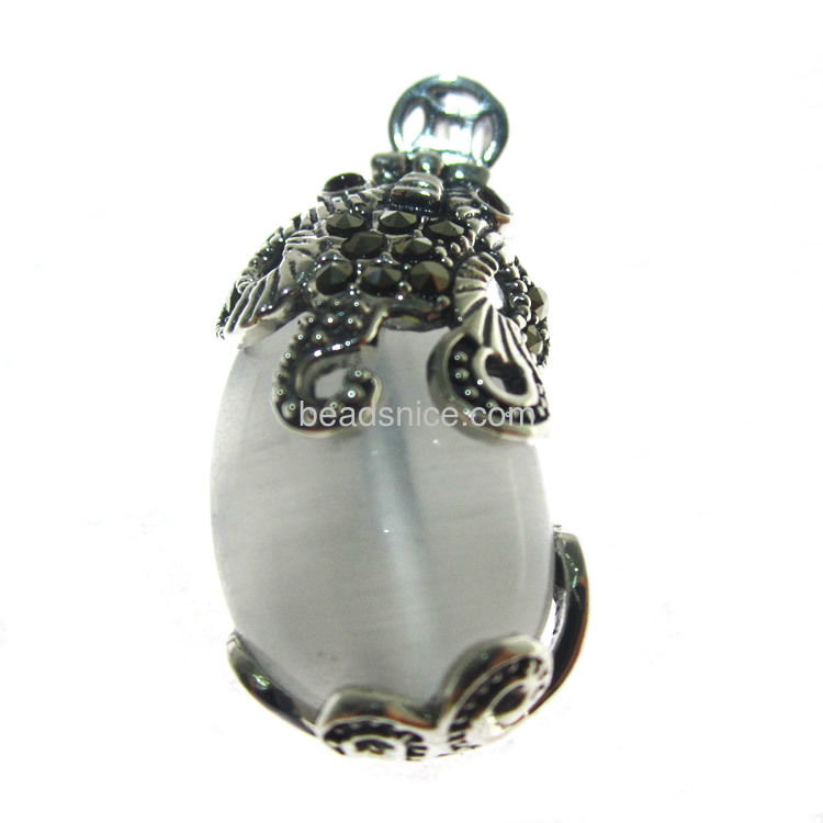 Thailand sterling silver marcasite pendant stone with cats eye