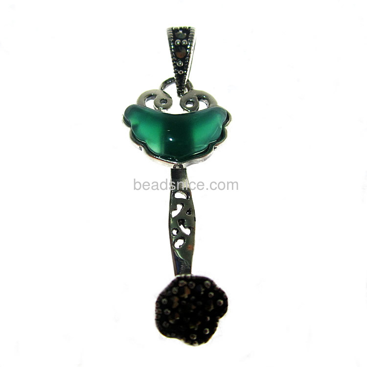 Thailand silver jewelry marcasite necklace pendants with green agate