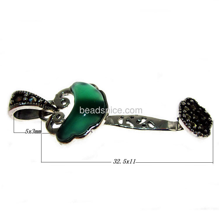 Thailand silver jewelry marcasite necklace pendants with green agate