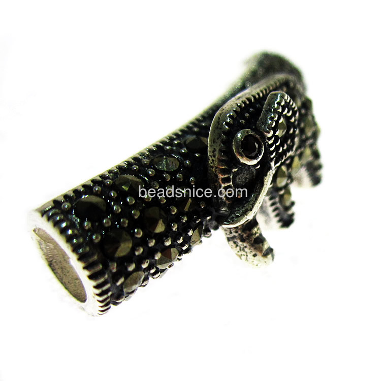 Sterling silver tubing with marcasite stone elephant tube spacer bead wholesale vintage jewelry findings DIY