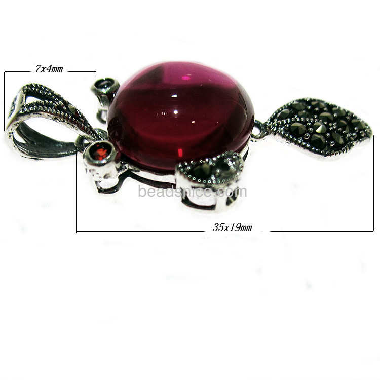 Thailand sterling silver marcasite pendant stone with imitation ruby fish shape