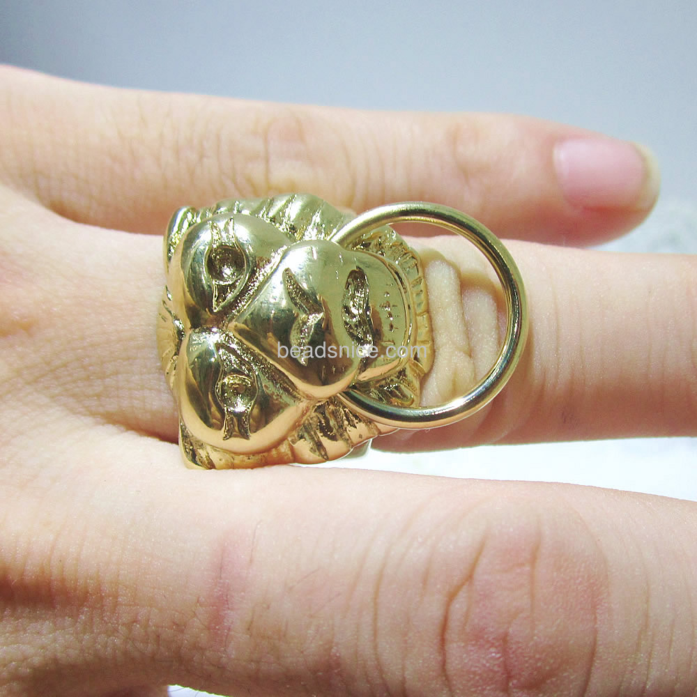 Real 14k gold plated brass ring with lion