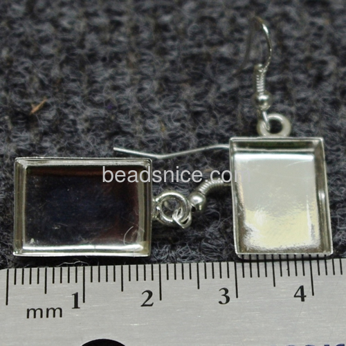 Earring Rectangle pendant trays , brass,Lever Back Earring with cabochon setting,