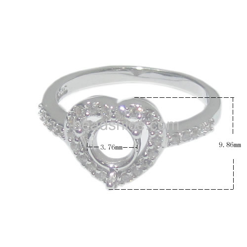 Ring setting in 925 silver of wholesale jewelry heart shaped