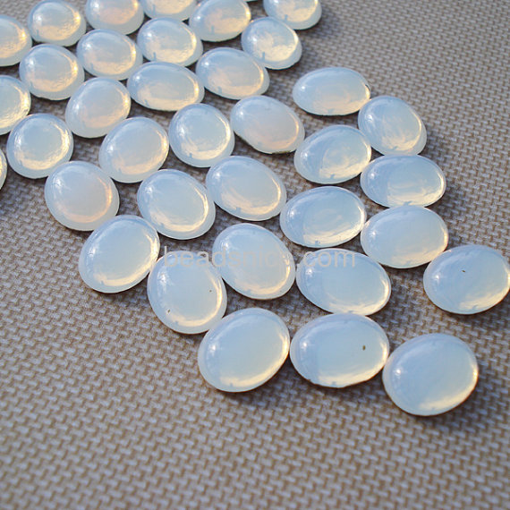 Vintage Acrylic White Opal Gold Foiled Flat Back Smooth Top Oval Glass Cab Acrylic