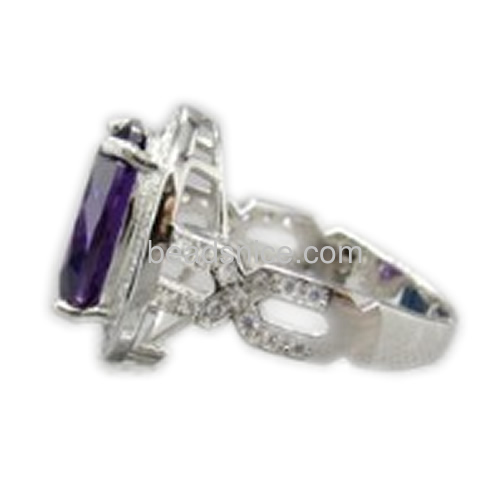 Amethyst silver 925 ring jewelry paved with CZ