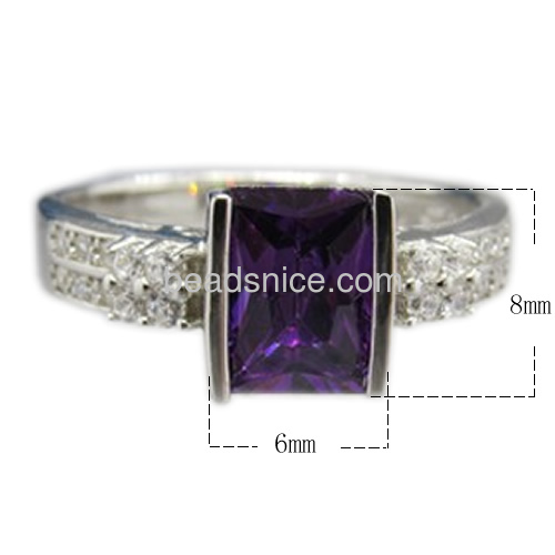 Amethyst sterling silver ring paved CZ