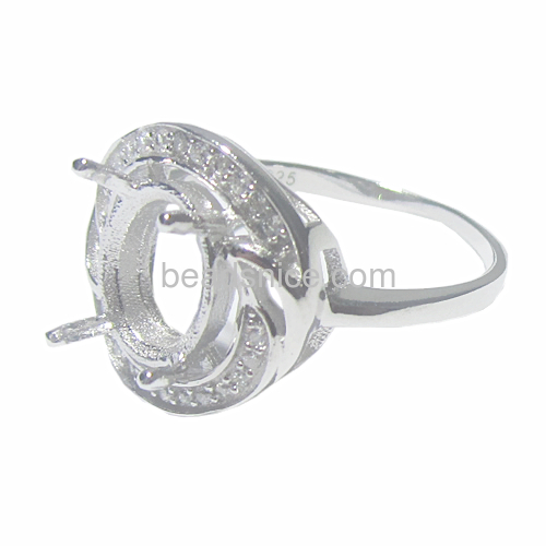 Ring setting Sure-Set sterling silver branch design