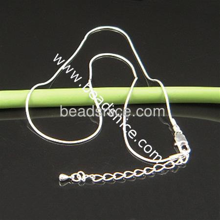 Brass Snake Chain, silver plated,Lead-free,Nickel-free,1.2mm,14inch plus adjustable chain at the end,