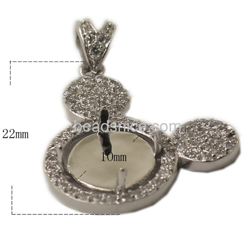 Mickey Mouse pendant setting Brass CZ in fashion jewelry necklace