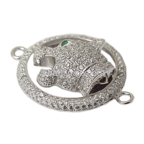 925 sterling silver jewelry accessories round connectors CZ pave leopard