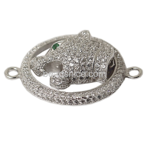 925 sterling silver jewelry accessories round connectors CZ pave leopard