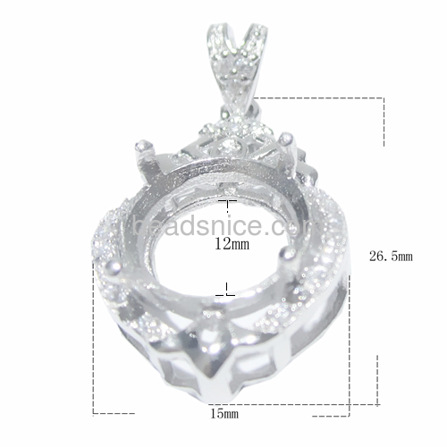 925 sterling silver zirconia pendant setting fit 12mm round