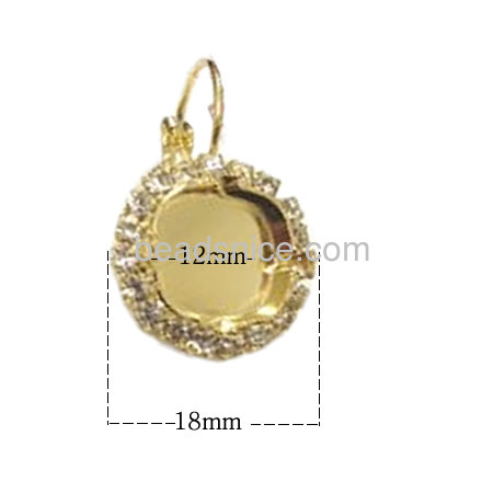 Ion plating Brass lever back earring with cabochons setting and rhinestone cup chain fit 18mm flat round crystal beads