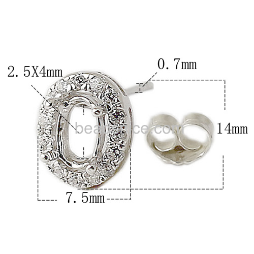 925 Silver oval shape settings earrings stud
