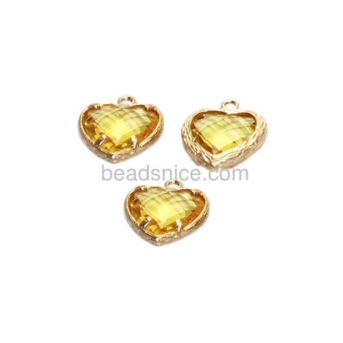 Brass  Pendant With Crystal Rhinestone, heart,