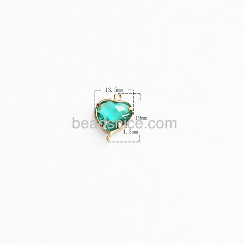 Gold plated Glass fancy heart rosecut with rhinestone connector