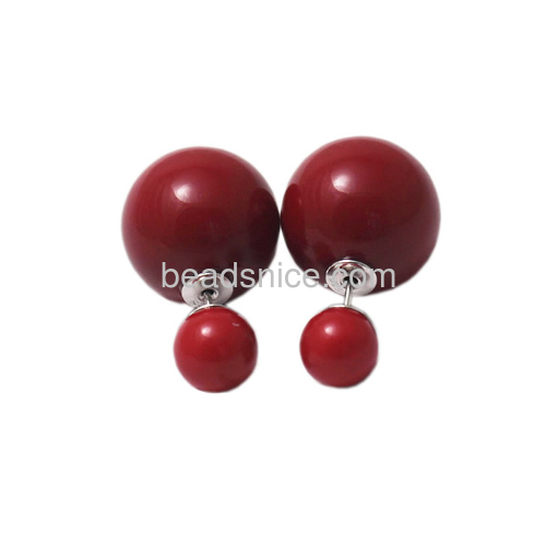 925 silver earring studs with 2 red shell beads