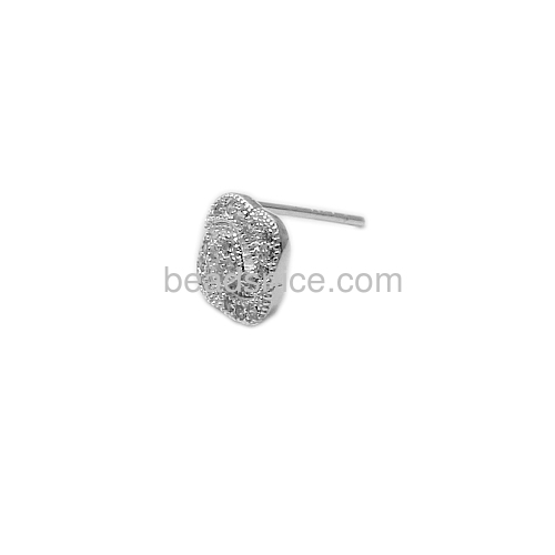 Wholesale 925 sterling silver square ear studs micro pave CZ
