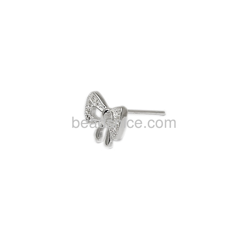 925 sterling silver bow tie knot ear studs with CZ zircon great cute gift for girlfriend
