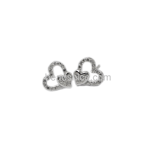 925 silver earring studs double heart with CZ micro pave good for love