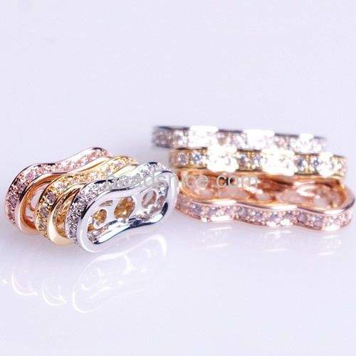 Metal spacer beads charm exquisite high-end spacer bead with zircon three hole wholesale jewelry findings brass curved shape