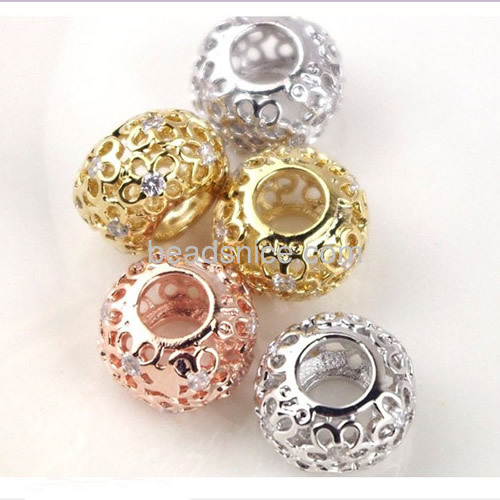 Charm bead spacer beads with zircon round beads filigree hollow bead wholesale vogue jewelry findings brass DIY