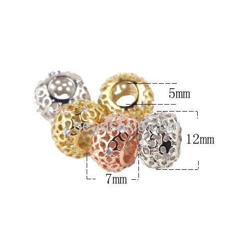 Charm bead spacer beads with zircon round beads filigree hollow bead wholesale vogue jewelry findings brass DIY